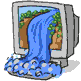 Clip art of a computer monitor with a waterfall flowing out of it.
