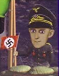 WWII German General holding a flag, portrayed by Birk's World War II Shootout game (1998).