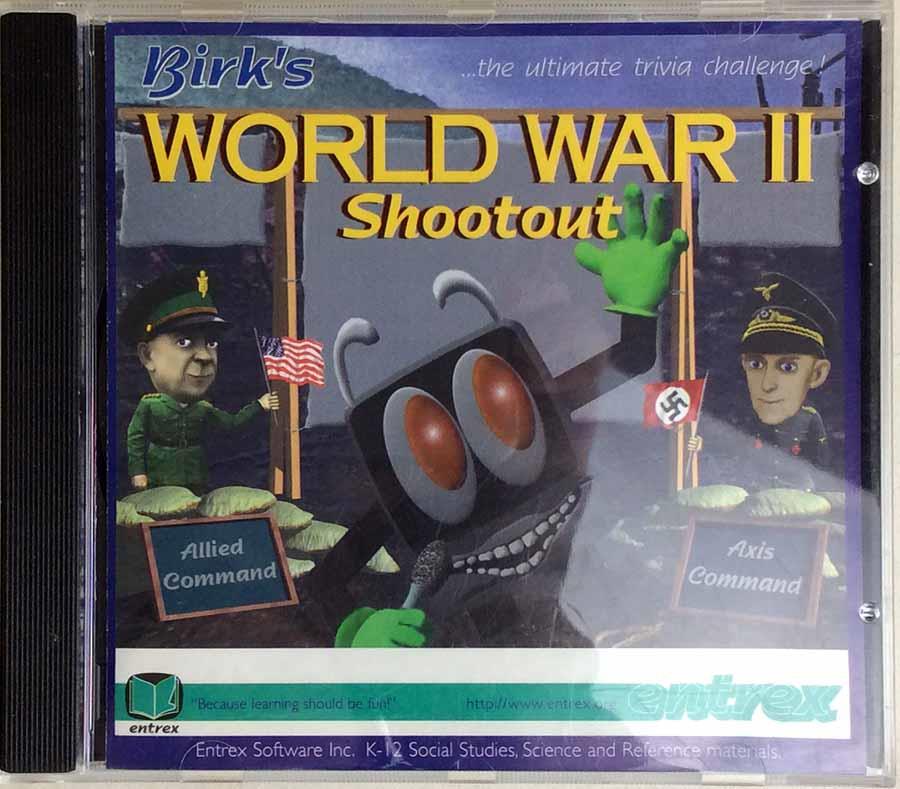 Front CD cover of Birk's World War II Shootout game, by Entrex Software.