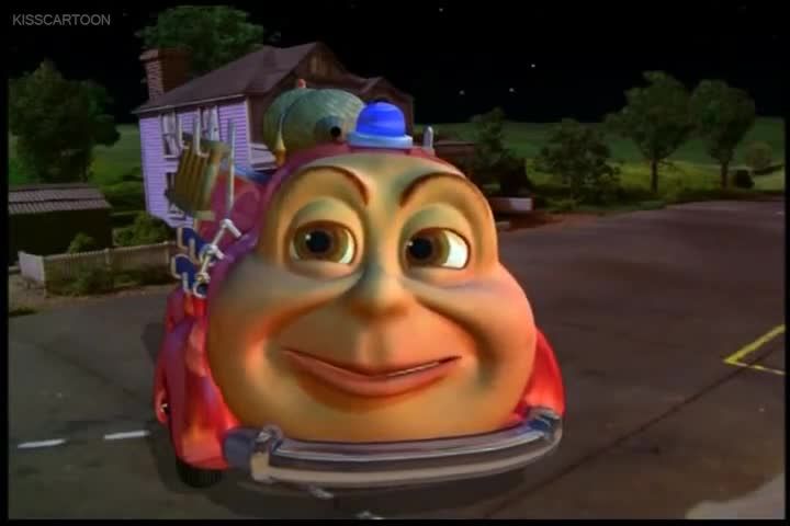 Jay Jay the Jet Plane character Evan. CGI firetruck with a bizarre humanoid face.