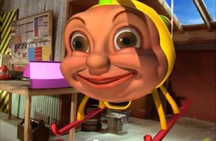 Jay Jay the Jet Plane character Herkey. CGI yellow helicopter with a creepy human face.