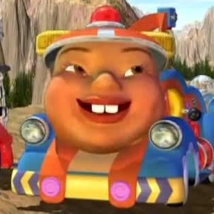 Jay Jay the Jet Plane character Tuffy. CGI tow truck with a stereotypical East Asian caricature of buck teeth and a conical hat.