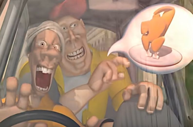 Music video for the song It Burns, by Loco Loco. Creepy-looking CGI characters discussing food.