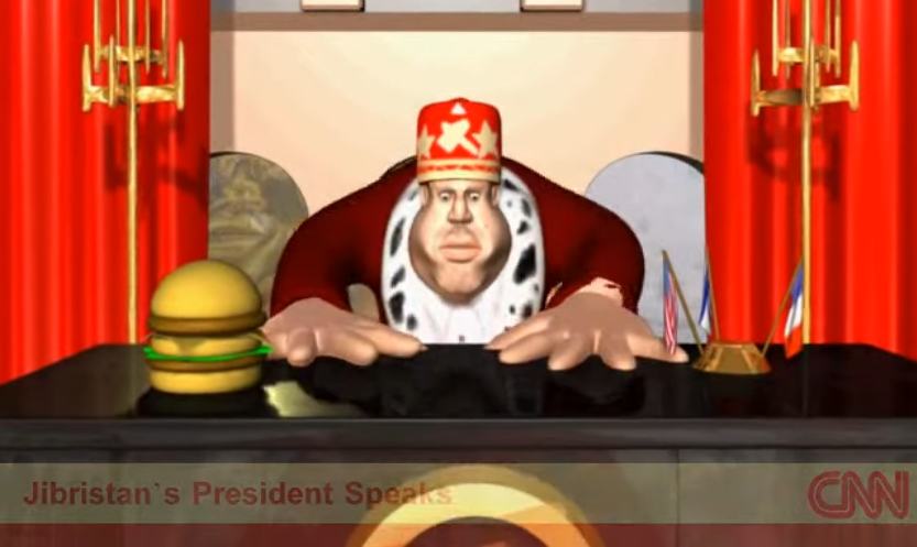 CGI character satirizing a Soviet republic.