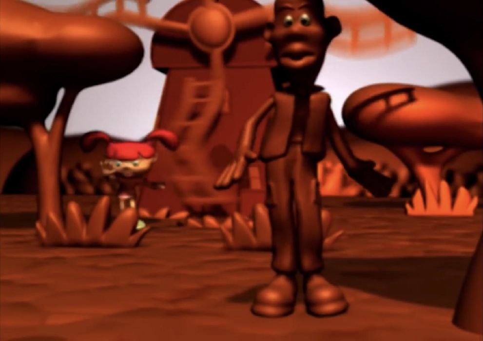 Chocolate man standing in a brown chocolate world.