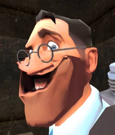 Team Fortress 2 medic character with distorted face.