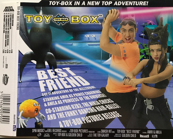 Toy-Box Best Friend CD cover. Man and woman with lightsaber.