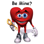 3D heart emoji with a face, arms, legs, holding a key