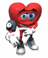 3D heart emoji with a face, arms, and legs pointing to a blood pressure gauge on its arm.