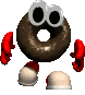 3D donut with eyes and hands walking and jumping.