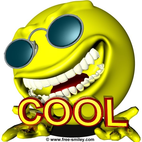 A 3D yellow smiley face with sunglasses and text saying Cool.