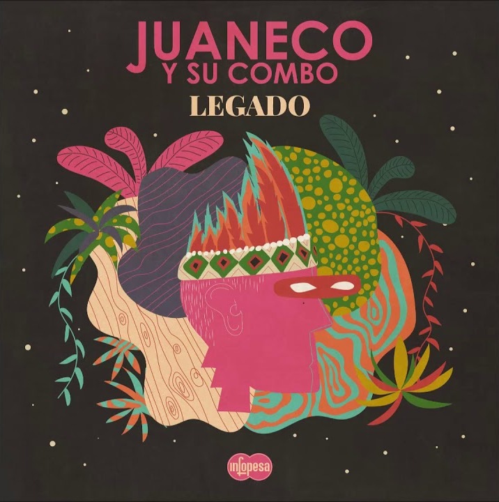Album cover of Juaneco y su Combo. Psychadelic cartoon drawing of a Native American's face.