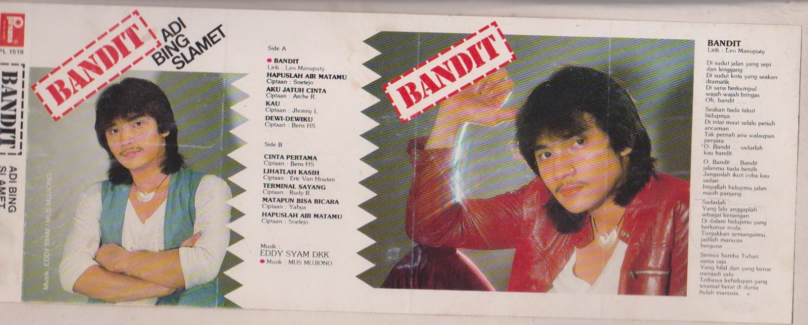 Album cover of Bandit by Adi Bing Slamet. Indonesian man in a red jacket reminiscent of Michael Jackson.