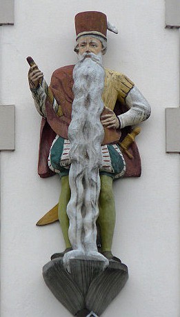 Sculpture of Hans Staininger. Medieval German man with long beard.