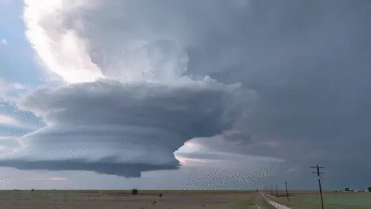 Video of a supercell thunderstorm spinning.