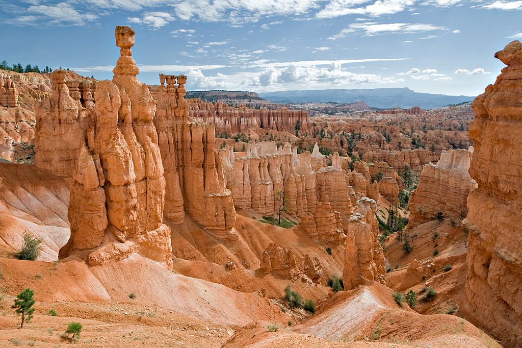Large, eroded, tan-colored rock pillars in Bryce Canyon National Park.